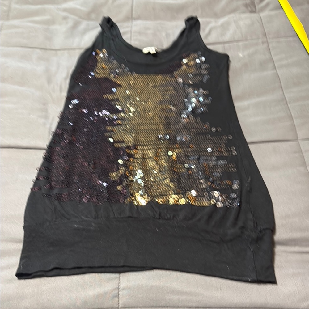 Studio Y Black and Gold Sequin Tank Top